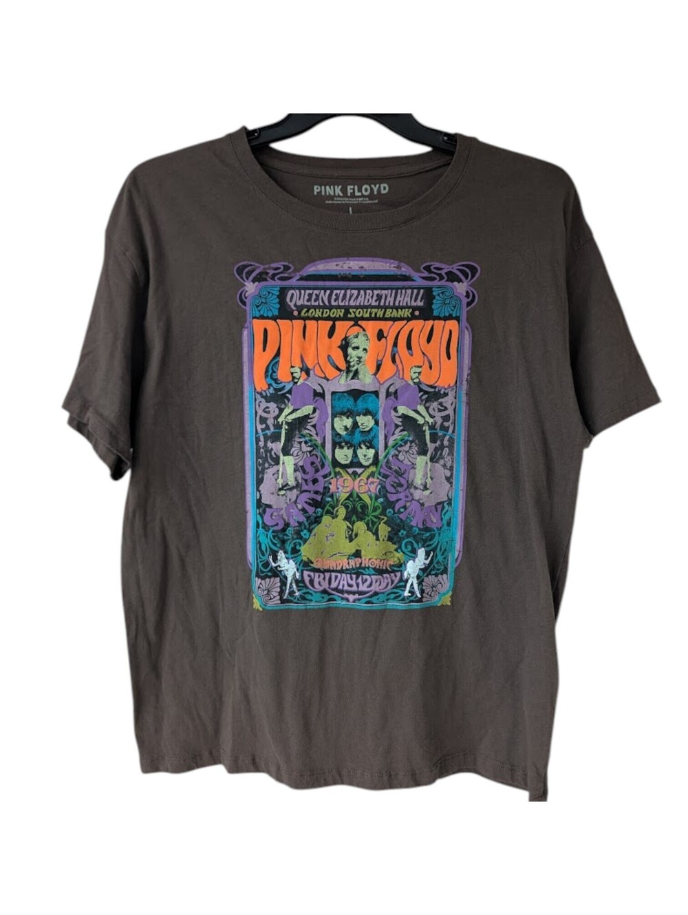 Pink Floyd Tee L Brown Queen Elizabeth Hall 1967 Concert Band Tour Shirt 22x27